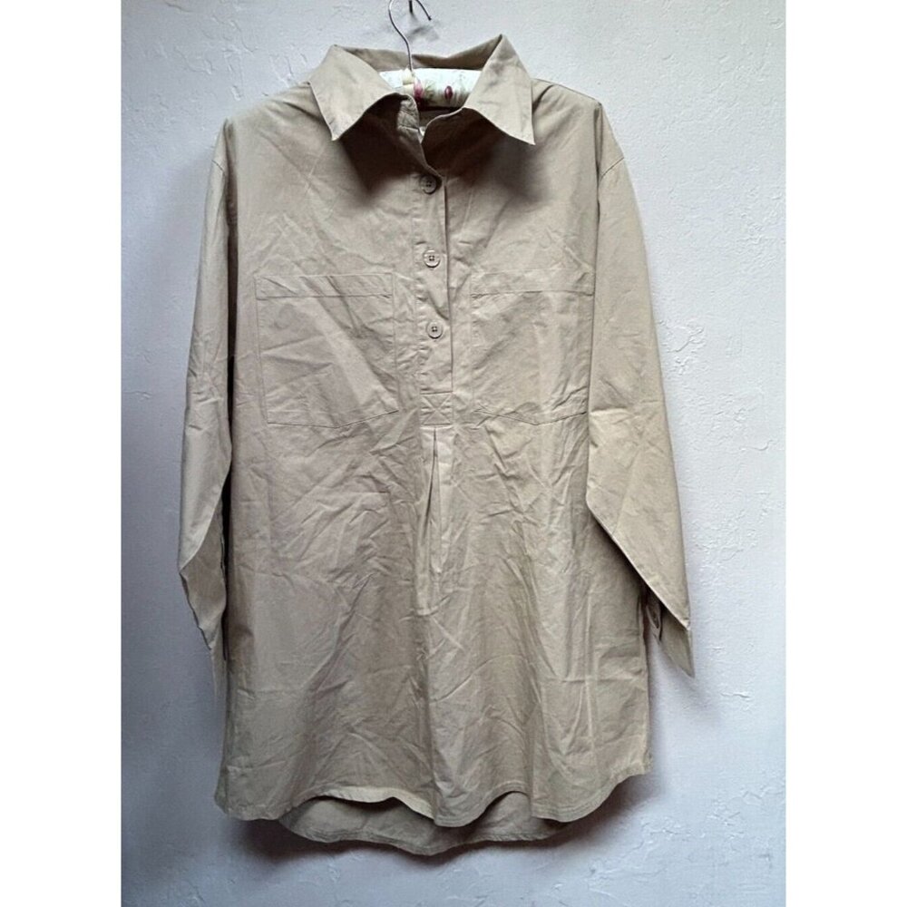 Basin + Range Womens Cotton Poplin Solid Shirt Dress Medium Khaki Rainy Day New